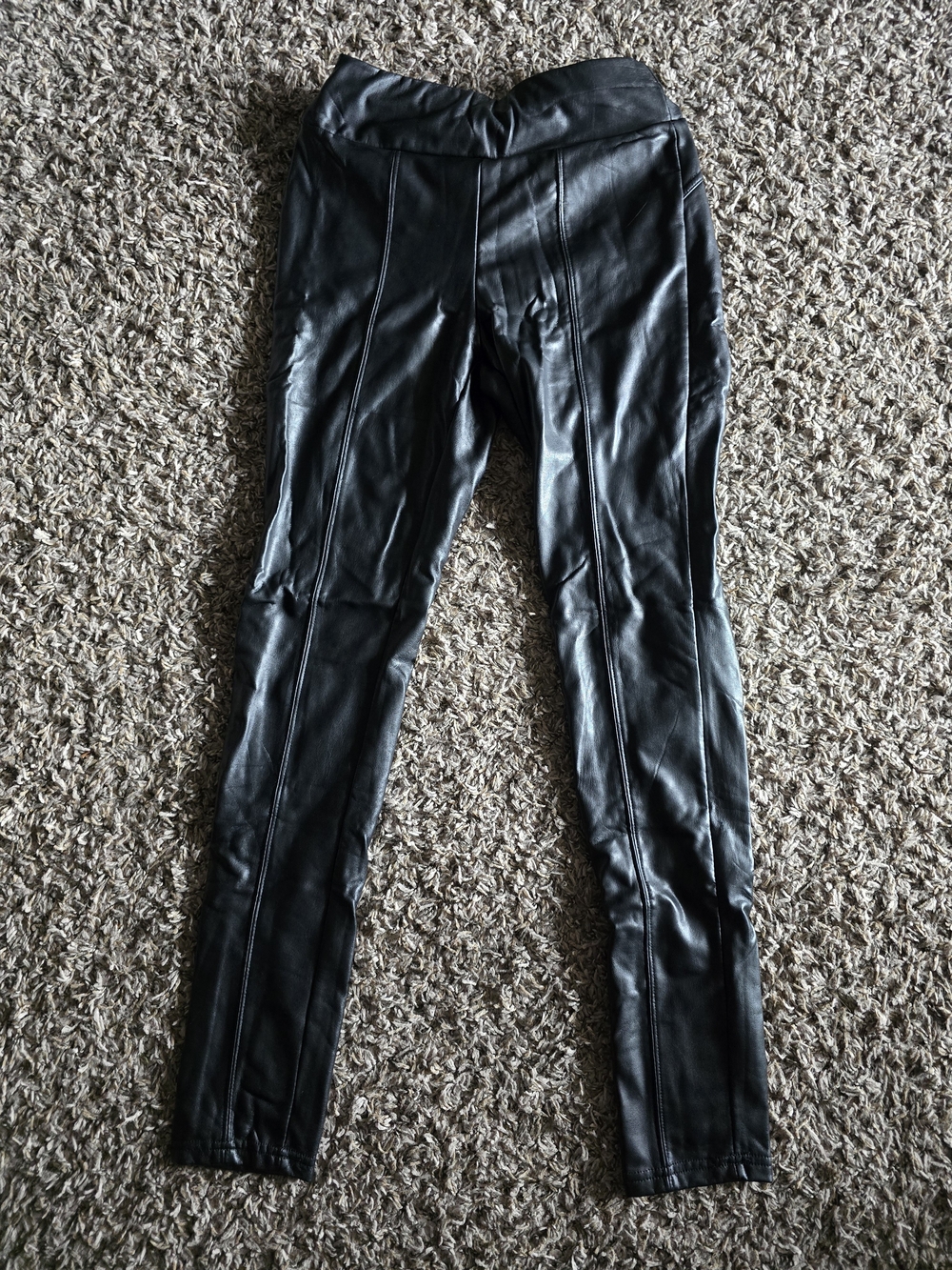 shosho Black Faux Leather Leggings with Seamed Detail